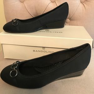 Black low wedge dress shoes